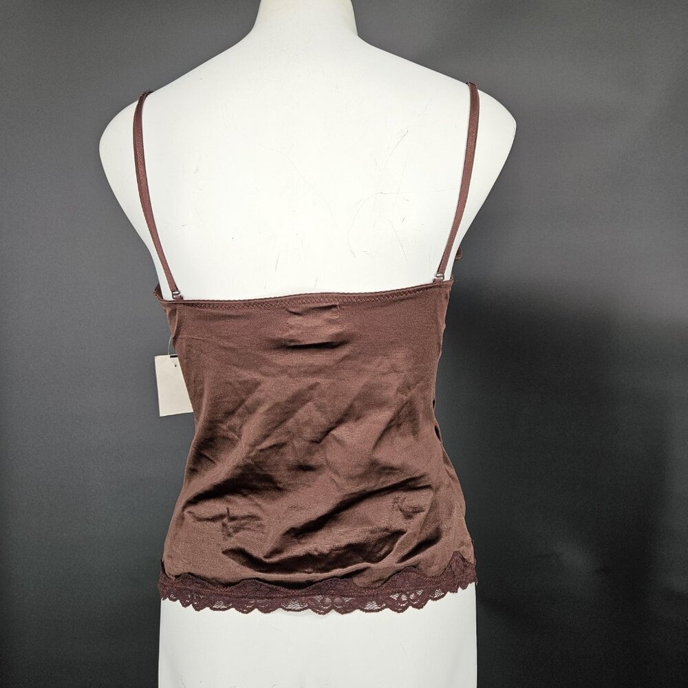 Satin Corset Top Womens L Brown Lace Ruched Bustier Cami Lingerie Coquette Y2K - Picture 7 of 11